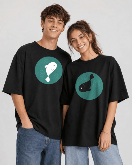 Koszulki Oversize dla Par / Przyjaciół z nadrukiem rybek | It's a match!